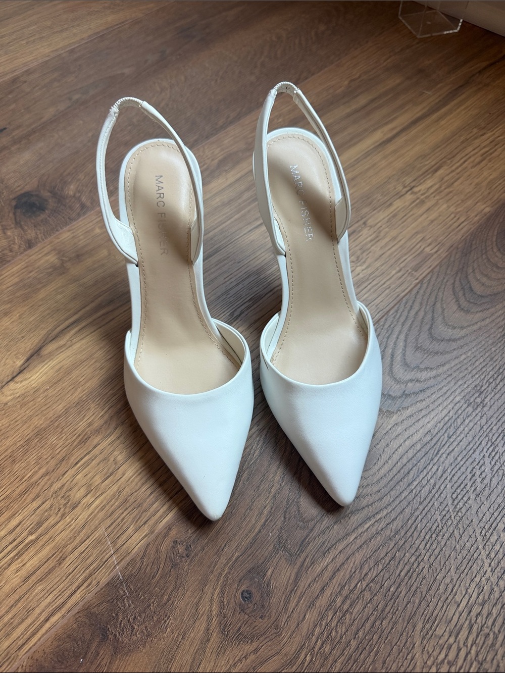 Marc Fisher White Pointed Slingback Pumps